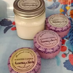 hand poured candles rosemary and vanilla