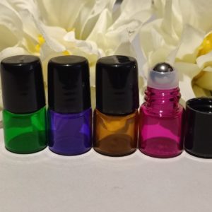 1ml Coloured Glass Vial Bottles with Steel Roller Ball Pack of 12