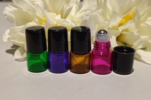 1ml Coloured Glass Vial Bottles with Steel Roller Ball Pack of 12