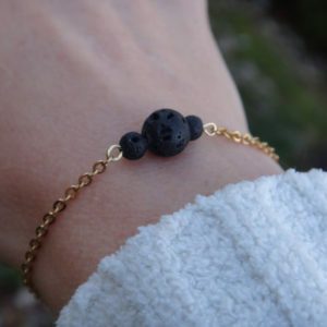 Chain Lava Bead Bracelet Gold