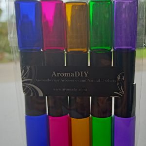 5ml Coloured Glass Bottles with Steel Roller Ball 10 pack