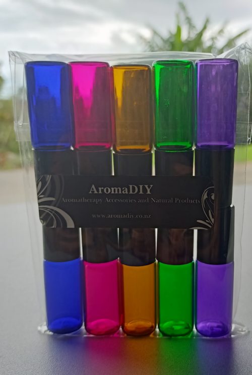 5ml Coloured Glass Bottles with Steel Roller Ball 10 pack
