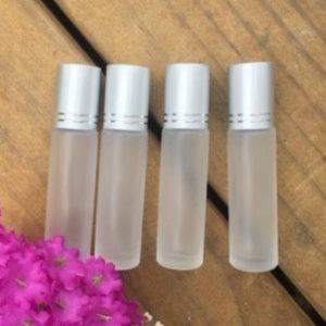 10ml Frosted Glass Roller Bottles with Silver Caps 4 Pack